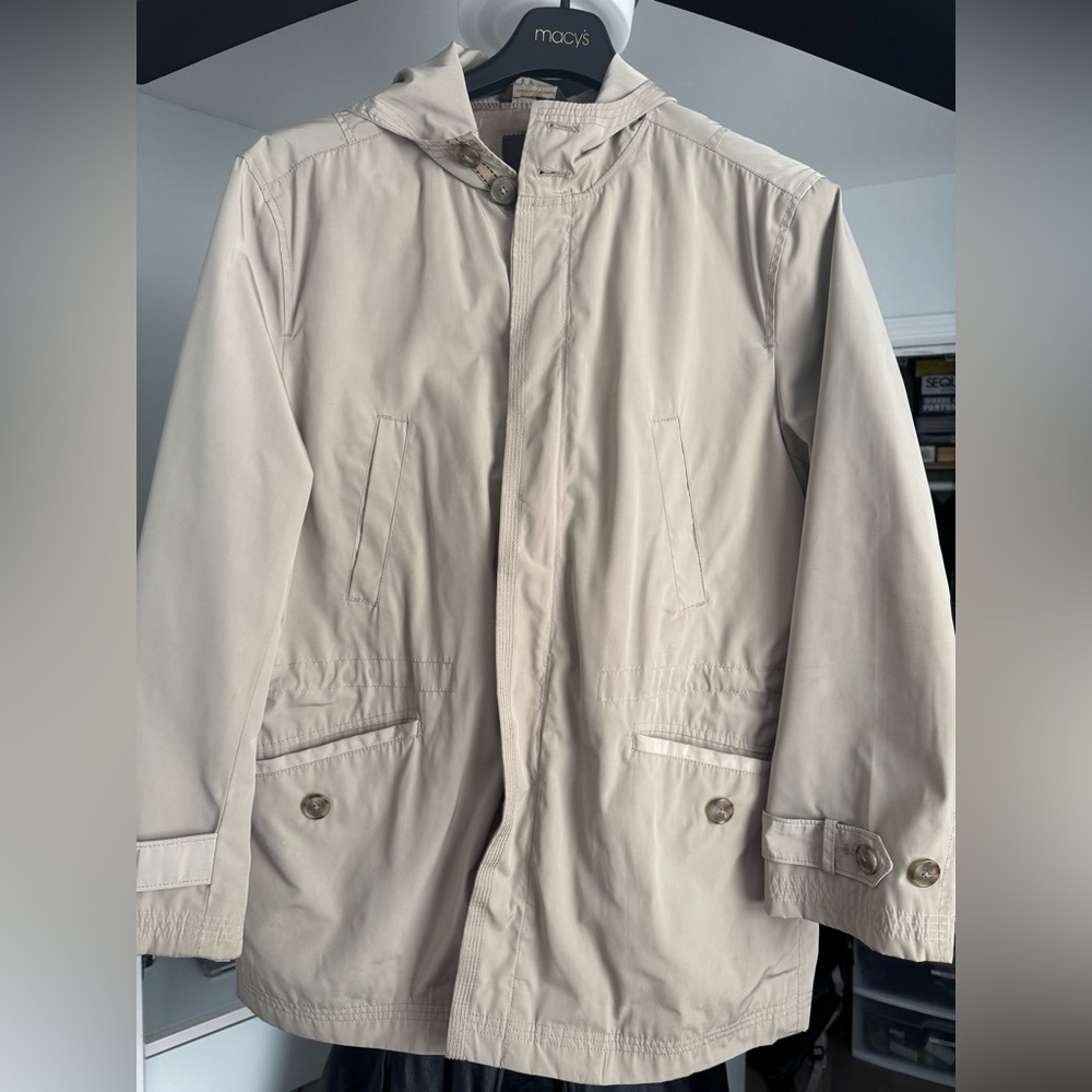 Men’s Tasso Elba Light Tan Hooded Raincoat Size Large
